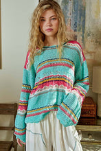 Mint Multi Round neck long sleeve striped solid sweater POL top
