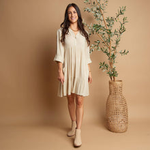 Parchment Rayanne 3/4 Sleeve V-Neck Mid-Length Tiered Dress