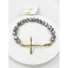 Lavender Hammered Cross Crystal Mix Beads Bracelet