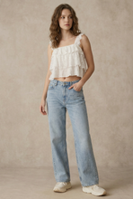 Off White Lace Tiered Crop Mello Top with Lace Straps