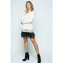 Cream Long Sleeve Lace Bottom Top