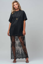 Black Mixed-Media T-Shirt Dress with Sheer Lace Skirt