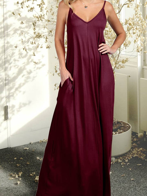 Burgundy Spaghetti Strap Maxi Dress