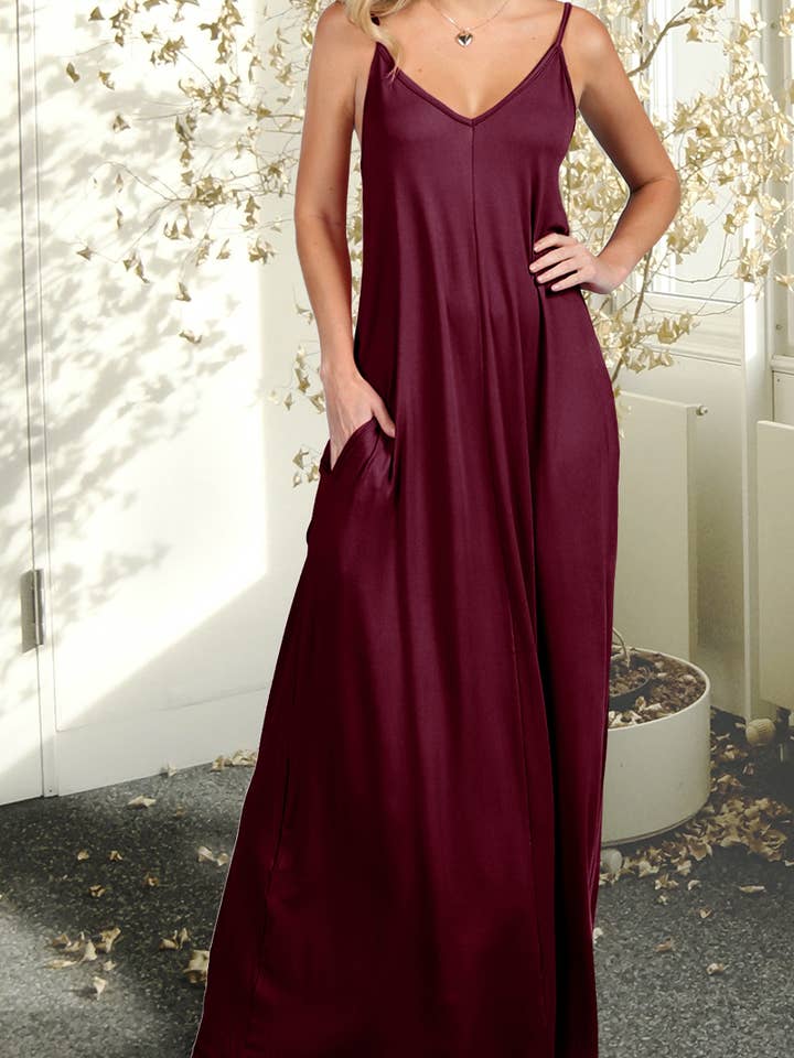 Burgundy Spaghetti Strap Maxi Dress
