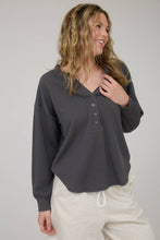 Charcoal Washed Ribbed Long Sleeve Henley Knit Top