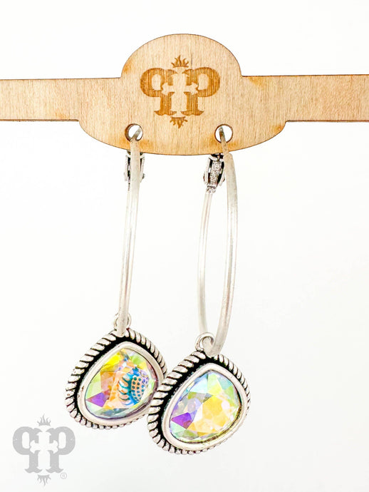 Teardrop crystal hoop earring: Silver/AB