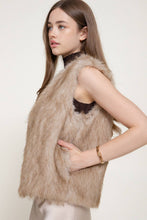 Beige V-Neck Two Tone Faux Fur Vest