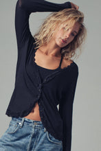 Grey Lace Trim Ribbed Button-Up Urban Daizy Top