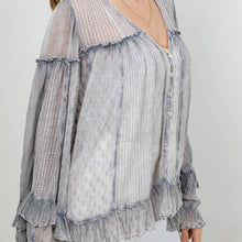 Grey Dreamy Sheer V-Neck Ruffled Button-Front Young Threads Top