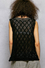 Black V-neck Diamond Weave Crochet Sleeveless Knit POL Top