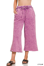 Crop Brown Acid Wash Fleece Palazzo Sweatpants With Pockets