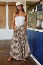 Taupe Spaghetti Tie Waist Stripe Print Wide Bucketlist Pants