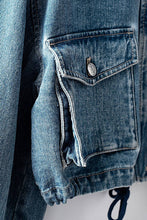 Blue Utility Cropped Drawstring Hem Stand Collar Denim Urban Daizy Jacket