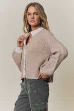 CONTRAST SCALLOP TRIM SWEATER CARDIGAN Latte
