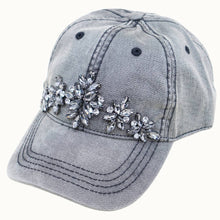 Gray Wax Cotton Dad Cap with Bejewelled Glitz: