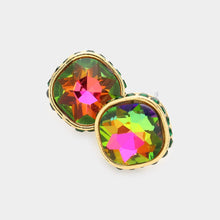 Graphite Rhinestone Trimmed Square Stone Evening Stud Earrings