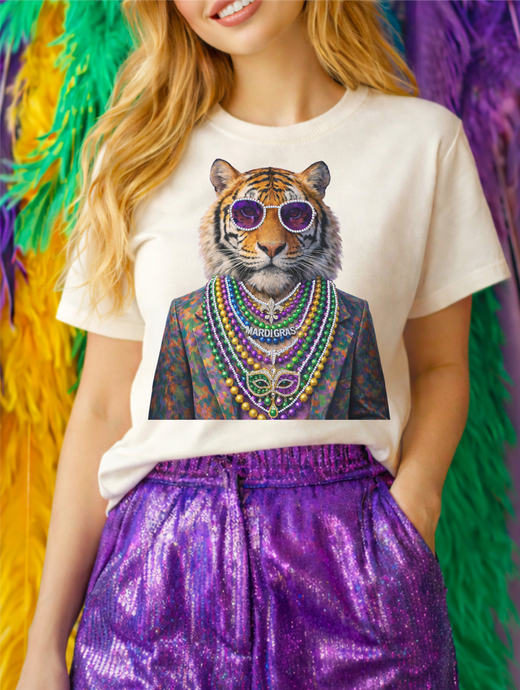 Mardi Gras Tiger Graphic Tee NO CRYSTALS