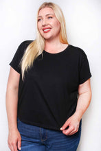 Black Plus Short Sleeve Crew Neck Crop Top