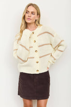 STRIPE JACQUARD BUTTON DOWN KNIT CARDIGAN: BROWN