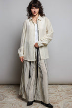 Black Striped Textured Fabric Crafted Waistband Wide-Leg Pants