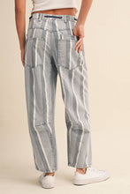 Light Denim Stripe Tapered Barrel Patch Pocket Pants