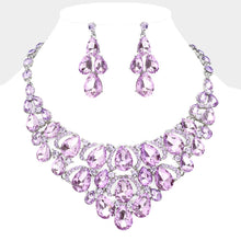 Jet Black Teardrop Stone Cluster Evening Necklace