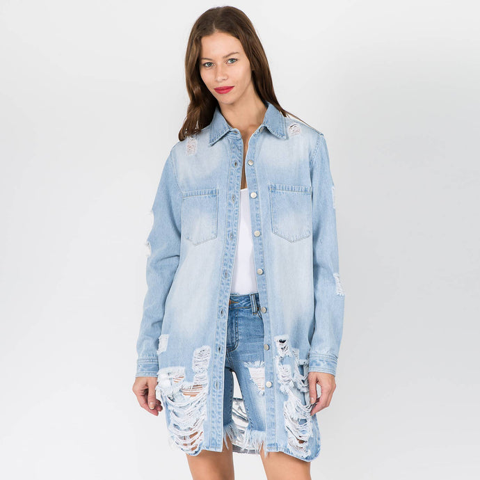 Light Blue Long Length Denim Shacket