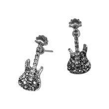 Gold Crystal Stone Paved Guitar Stud Earrings
