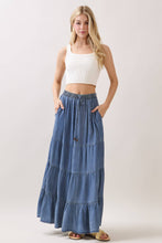 Medium Washed Tencel Tiered Maxi Skirts