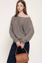 Heather Taupe Long Sleeve Wide Boat Neck Studded Sweater
