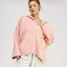 Dusty Pink V Neck Polo Oversized Sweatshirt Pullover