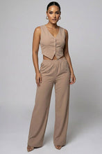 Button Vest with Adjustable Back Tie & Wide Leg Pants Sets: Black / S