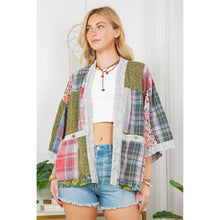 Grey Print & Embroidery Boho 3/4 Sleeves Young Threads Kimono