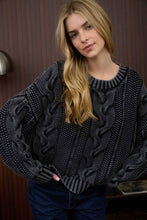 Charcoal Washed Cable Knit Pullover Sweater