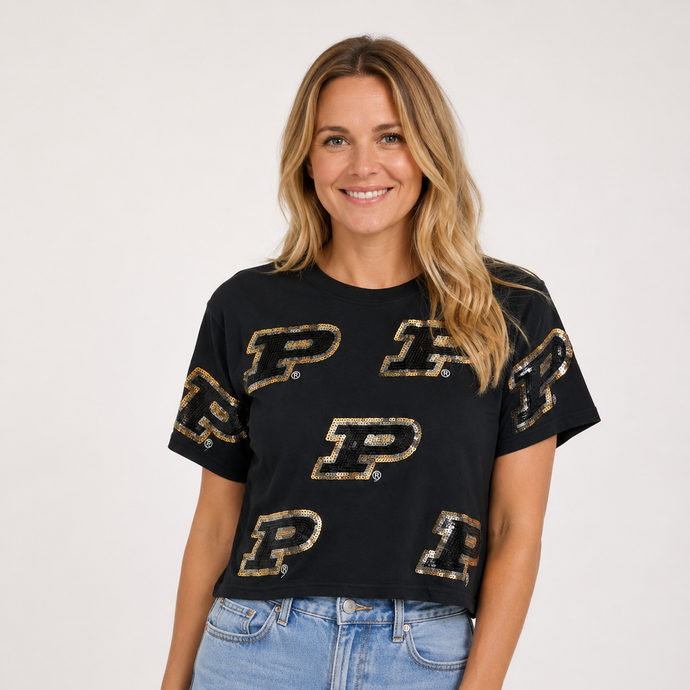 Black Purdue Full Coverage Sequin Tee