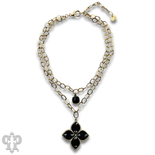 Black Double gold chain pendant necklace with Austrian crystal