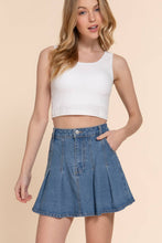 Medium Blue Pleated Mini Denim Skirt