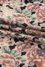 Brown Retro Floral Print Mesh Mock Neck Top