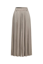 Taupe Pleated Wide Leg Pants With Knit Waist Band