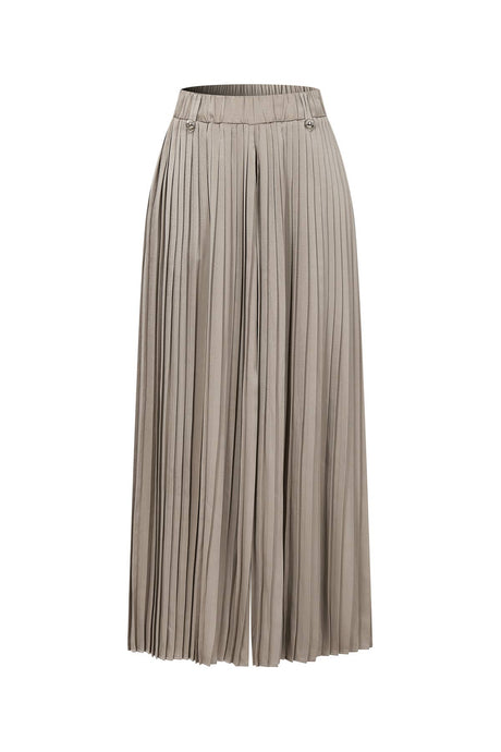 Taupe Pleated Wide Leg Pants With Knit Waist Band