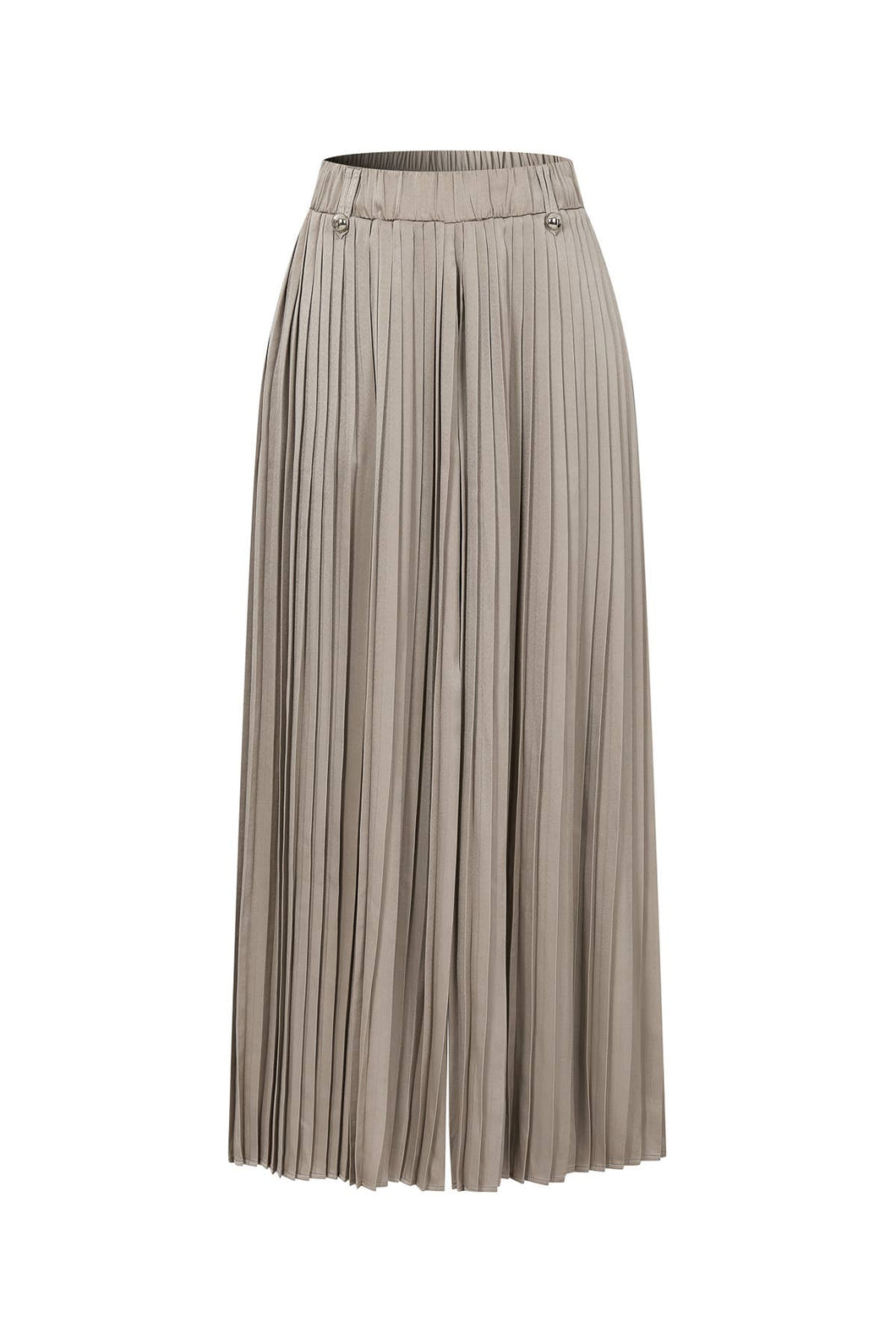 Taupe Pleated Wide Leg Pants With Knit Waist Band