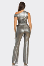 Black Asymmetrical Shoulder Shirring Tie Top & Pants Set