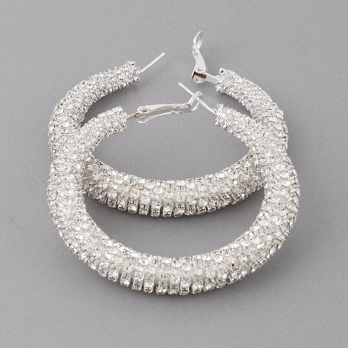Silver Rhinestone Embellished Hoop Earrings