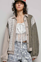 Beige Multi Floral Animal Print Contrast Color Block Quilted POL Jacket