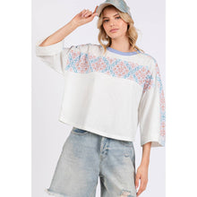 Cream Blue Patchwork Breeze Oversize Sage+Fig Top