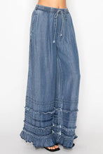 Denim Chambray Palazzo Ruffled Pants
