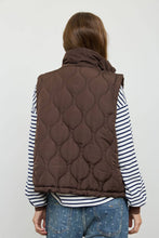 Dark Brown Plaid Collar Quilted Zip Up Vest