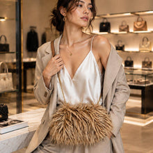 Khaki Fluffy Faux Feather Fur Chain Strap Shoulder Handbag