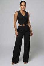 Button Vest with Adjustable Back Tie & Wide Leg Pants Sets: Black / S