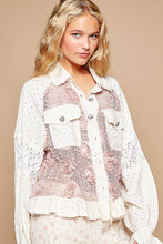 POL Taupe Long balloon sleeve flower detail button down shirt